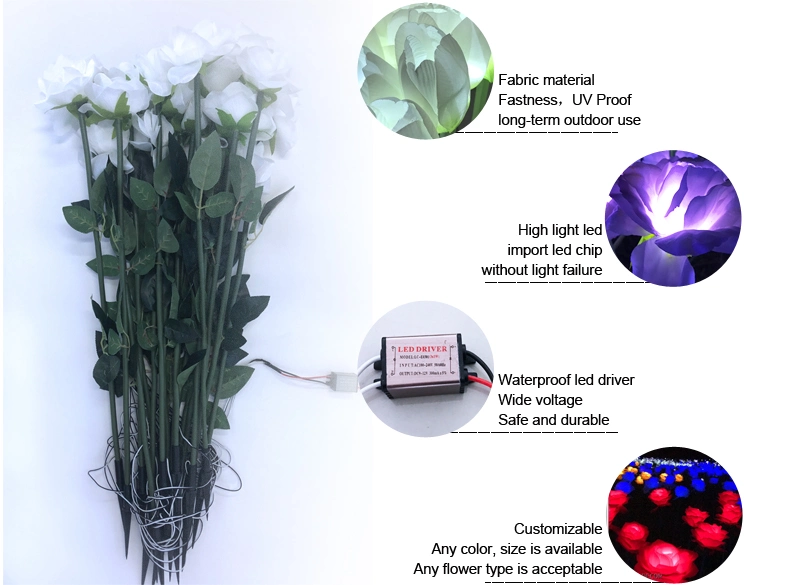 Garden Lights Wedding Favors Decorative Waterproof Outdoor Artificial LED Rose Flower Stem